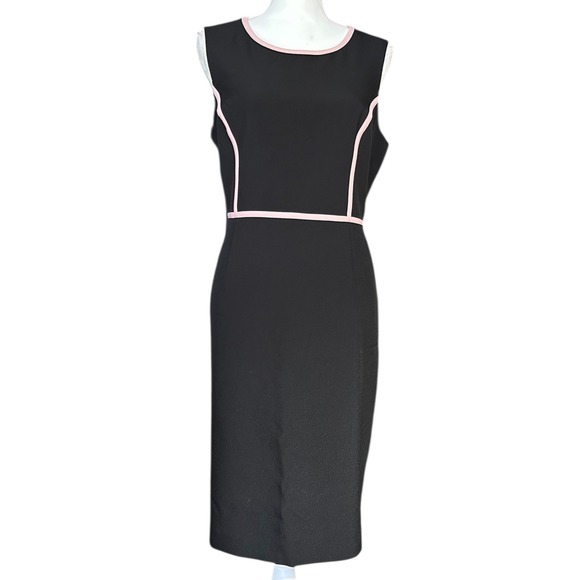 EVAN PICONE Sheath Dress Black w/ Pink Trim Size 12 Knee Length Sleeveless - Picture 2 of 11